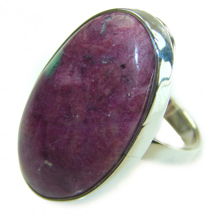 Authentic Ruby in Zoisite .925 Sterling Silver handmade Cocktail Ring s. 8 adjustable - Close-up of Authentic Ruby in Zoisite Sterling Silver ring.