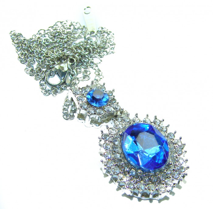 Pacifica 15.5 carat Swiss Blue Topaz .925 Sterling Silver Handcrafted necklace - Close-up of Swiss Blue Topaz pendant with chain and clasp detail.