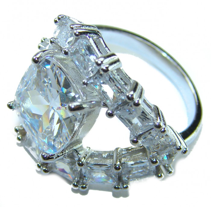New Concept 14.5 carat White Topaz .925 Sterling Silver ring size 7 - Side view of white topaz and sterling silver ring.