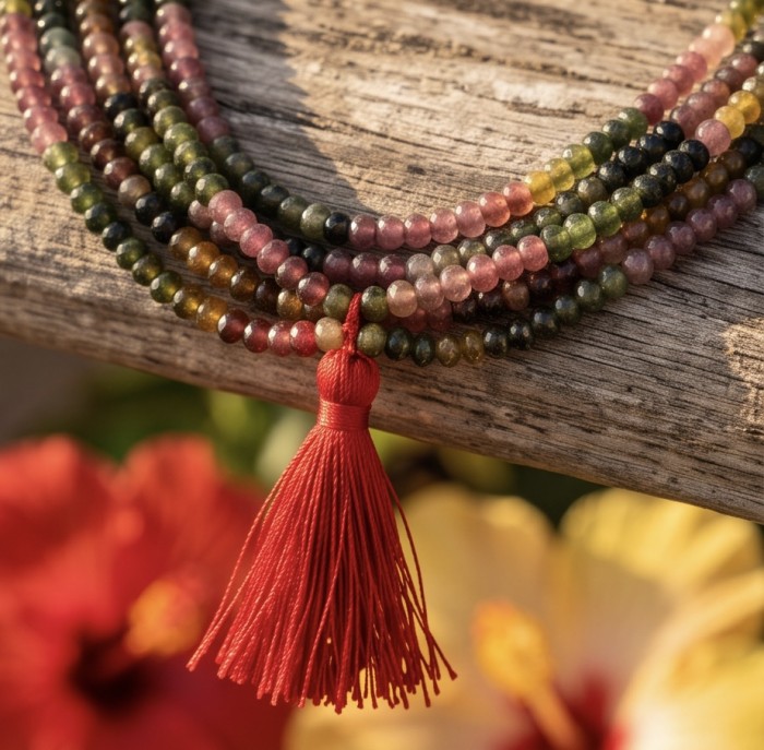 Infinity authentic 129.5 carat Brazilian Watermelon Tourmaline handcrafted necklace - Stone close-up of Infinity Brazilian Watermelon Tourmaline necklace