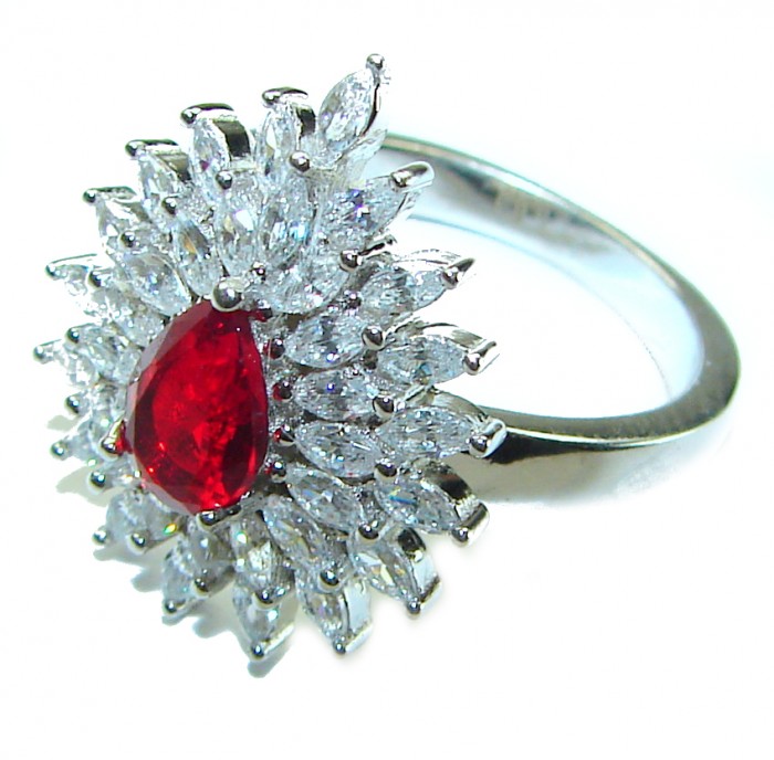 Red Brilliance 3.5 carat Ruby .925 Silver handcrafted Cocktail Ring s. 7 - photo 1