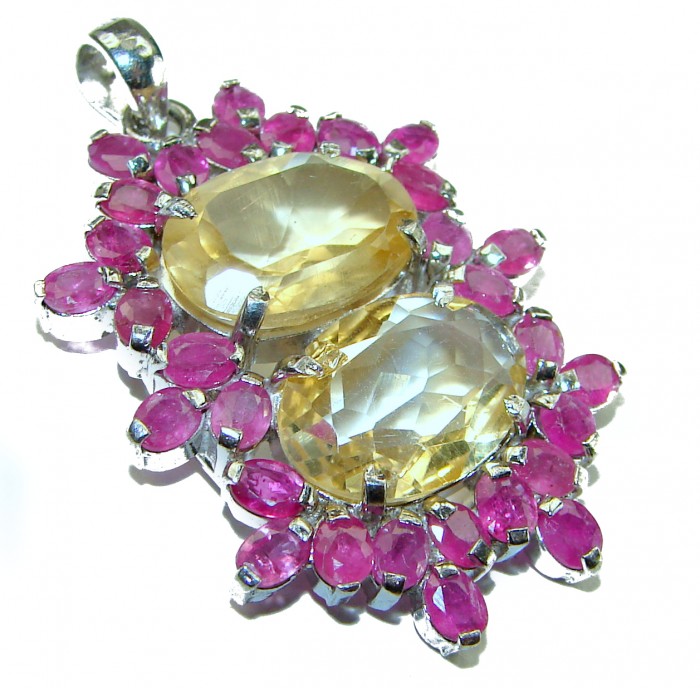 Monica 10.8 carat Citrine Ruby .925 Sterling Silver handmade Statement pendant - photo 1