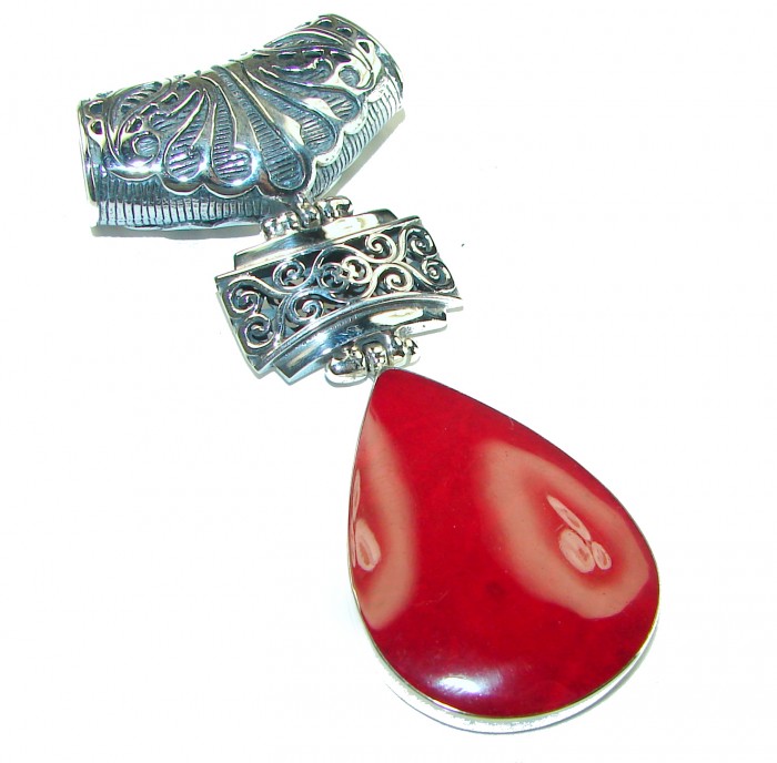 Bright Energy Authentic Coral .925 Sterling Silver Bali handmade pendant - photo 2