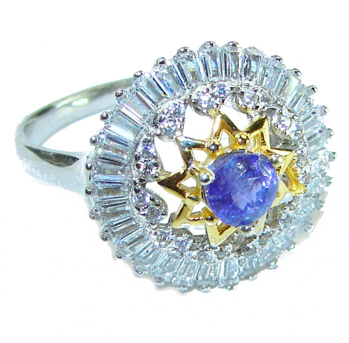 Incredible authentic 1.9 carat Tanzanite 14K Gold .925 Sterling Silver handmade Ring size 8 - photo 3