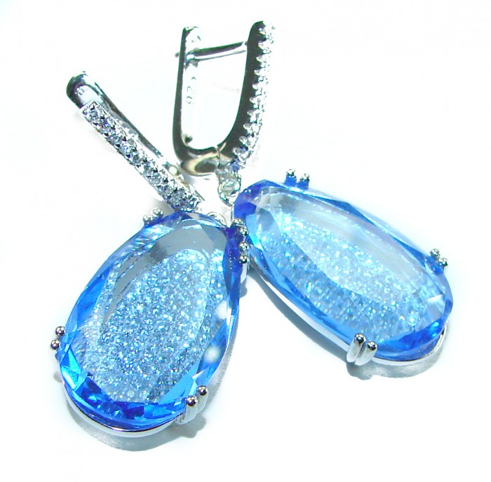 Eau Propre natural 18.5 CARAT Blue Swiss Topaz .925 Sterling Silver handcrafted earrings - photo 3
