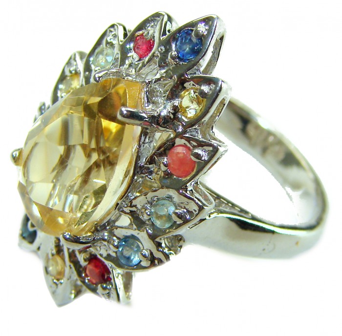 Golden Aura 18.5 carat Authentic Citrine from Madagascar .925 Sterling Silver handcrafted Statement ring size 7 - photo 1