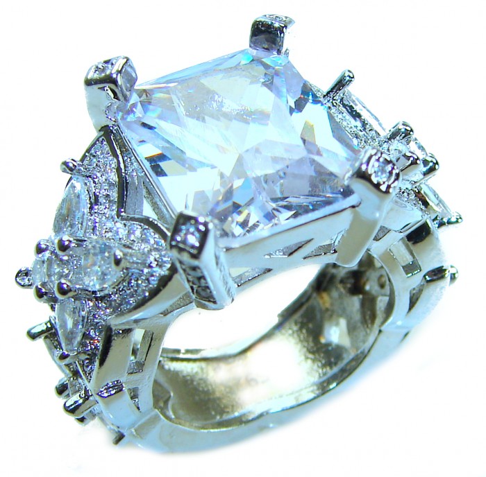 Extravaganza 19.9 carat White Topaz .925 Sterling Silver handcrafted OVERSIZED Statement ring size 6 3/4 - photo 4