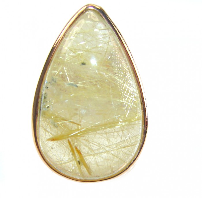 21.2 carat Himalayan Golden Rutilated Quartz 14K Gold over .925 Sterling Silver handcrafted Ring Size 5 - Close-up of 21.2 carat Himalayan Golden Rutilated Quartz pendant