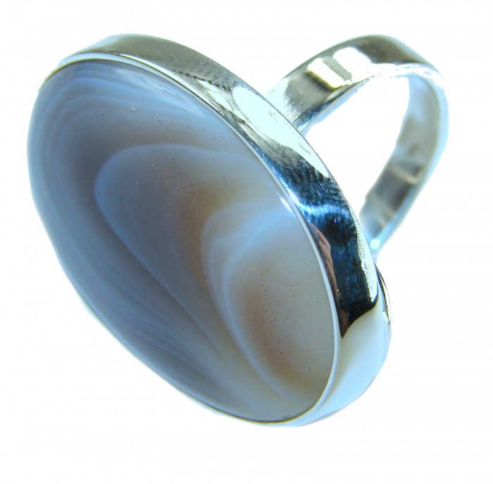 Sahara Dune Top Quality Botswana Agate .925 Sterling Silver handcrafted Ring s. 8 adjustable - Stone close-up of Sahara Dune Botswana Agate .925 Sterling Silver ring.