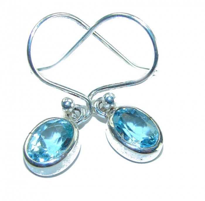 1.7 carat Swiss Blue Topaz .925 Sterling Silver Handcrafted earrings - Swiss Blue Topaz earrings, front view, sterling silver setting.