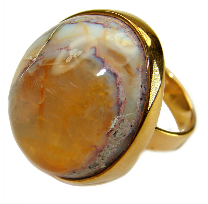 Golden Galaxy best quality 30.7carat Mexican Opal 18K Gold over .925 Sterling Silver handmade ring 7 adjustable - Close-up of 30.7ct Mexican Opal set in 18K gold ring