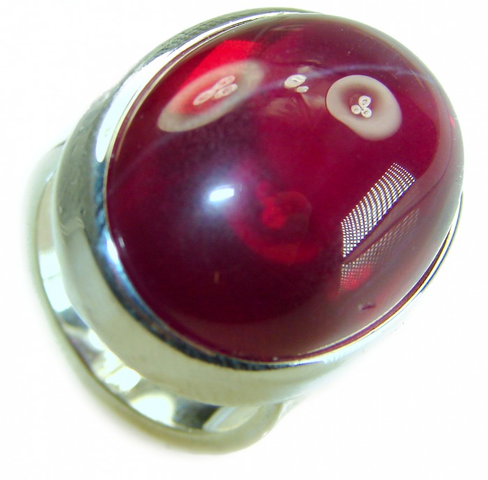 Bellezza Genuine 36.5 CARAT Star Ruby .925 Sterling Silver Large Statement Ring size 8 - Close-up of Bellezza 36.5 carat star ruby in .925 sterling silver setting.