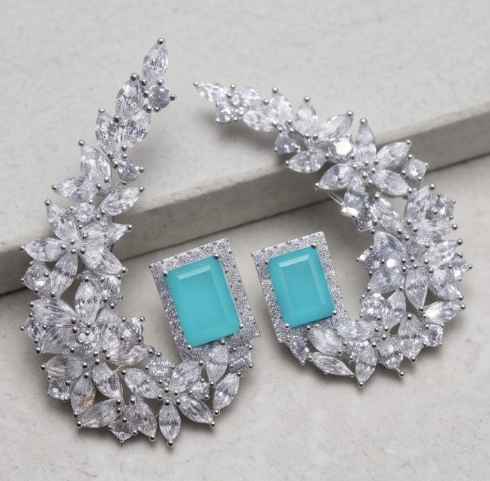 Royalty 4.2 carat Paraiba Tourmaline .925 Sterling Silver entirely handmade earrings - Paraiba Tourmaline earrings, top view, intricate sterling silver setting.