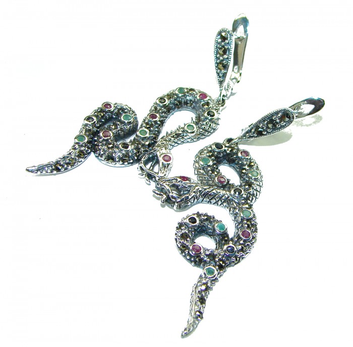 Snakes Ruby Emerald Sapphire .925 Sterling Silver Earrings - photo 3