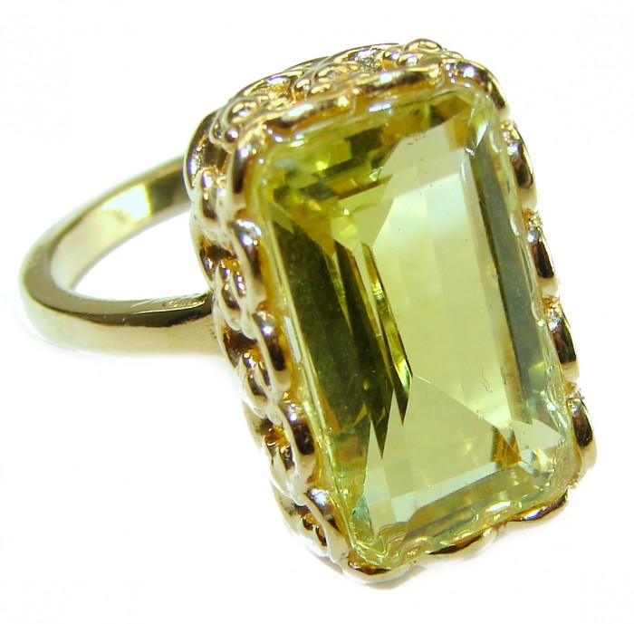 14.8 carat Genuine Lemon Quartz 14K Gold over .925 Sterling Silver handcrafted ring size 9 1/2 - photo 2