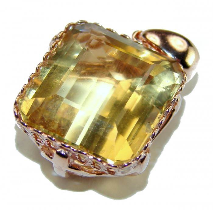 Emerald cut 10.3 carat Lemon Quartz 14K Gold over .925 Sterling Silver handcrafted pendant - photo 2