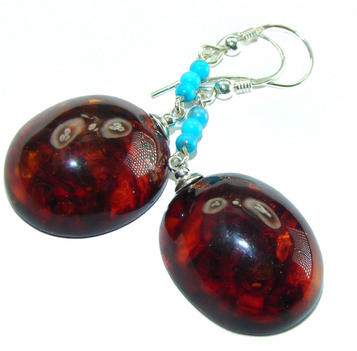 Baltic Polish Amber Turquoise .925 Sterling Silver Earrings - photo 2