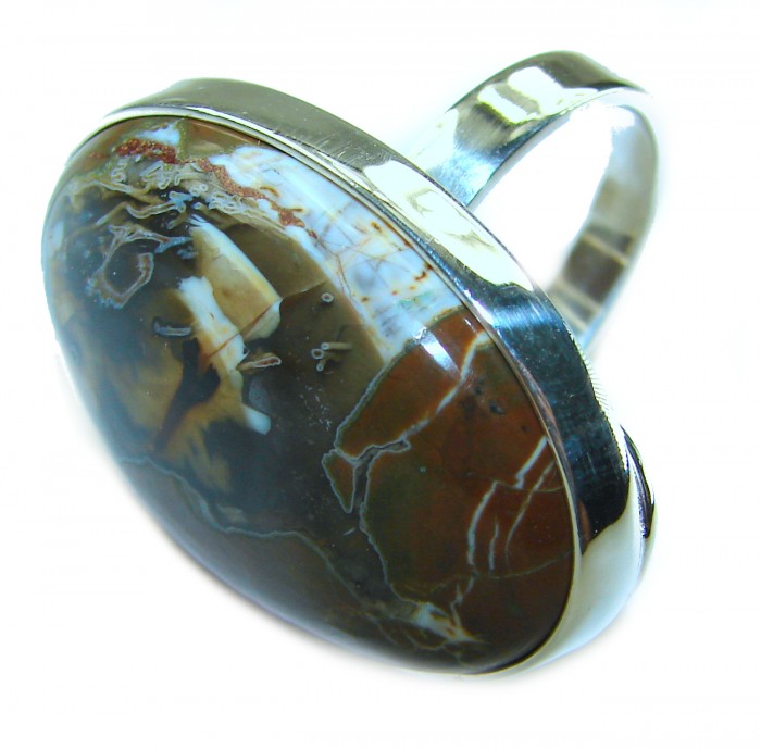 Huge Kambaba Jasper .925 Sterling Silver handcrafted Ring s. 7 adjustable - Close-up of huge Kambaba Jasper sterling silver handcrafted ring
