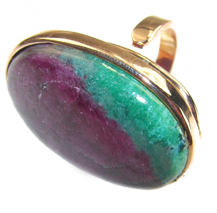 Authentic Ruby in Zoisite 18k Rose Gold over .925 Sterling Silver handmade Cocktail Ring s. 8 adjustable - Ruby in Zoisite ring close-up, 18k rose gold over sterling silver.