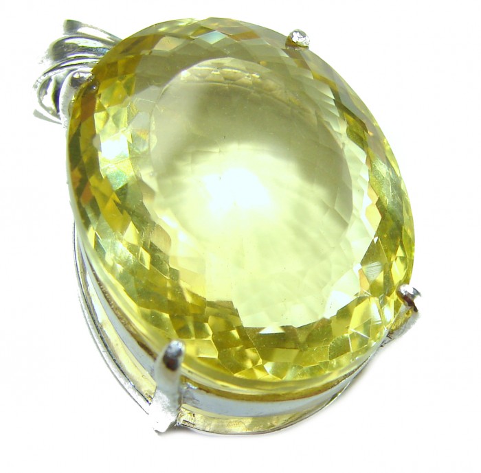 Perfection Oval cut 37.3 carat Lemon Quartz .925 Sterling Silver handcrafted LARGE pendant - Close-up of Perfection Oval 37.3ct Lemon Quartz in .925 Sterling Silver