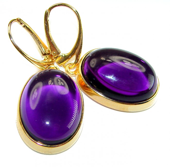 Lavender Beauty authentic 10.2 carat Amethyst 14K Gold over .925 Sterling Silver handcrafted earrings - Close-up of Lavender Beauty Amethyst earrings in 14K gold.