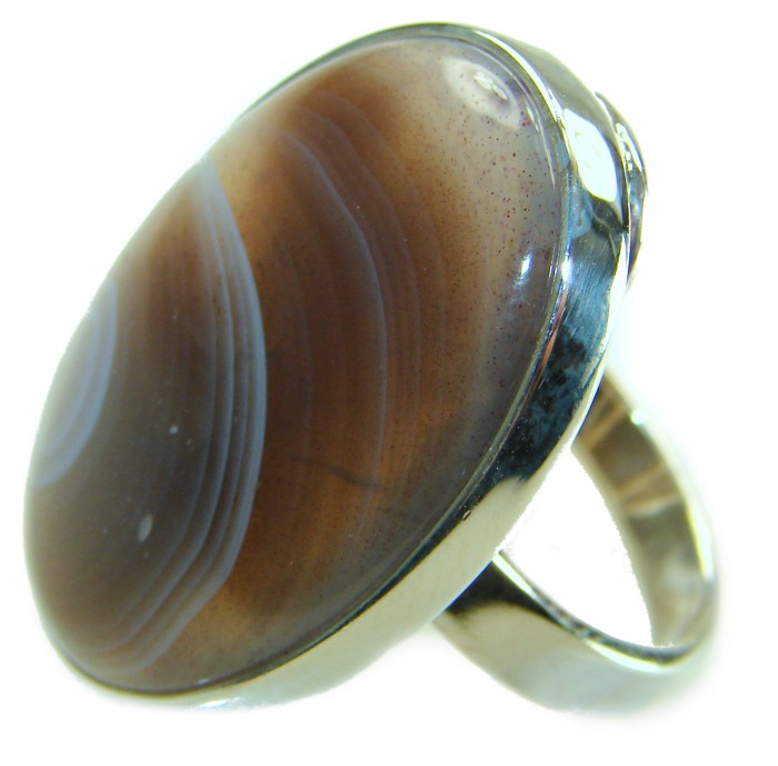 MAGIC DUNE - Top Quality Botswana Agate .925 Sterling Silver handcrafted Ring s. 8 adjustable - Side view of Botswana Agate ring in .925 sterling silver setting.