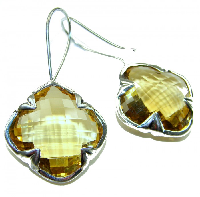 Summer Friday 25.8 carat Lemon Quartz .925 Sterling Silver handcrafted Statement Earrings - Close-up of Lemon Quartz earrings in .925 Sterling Silver