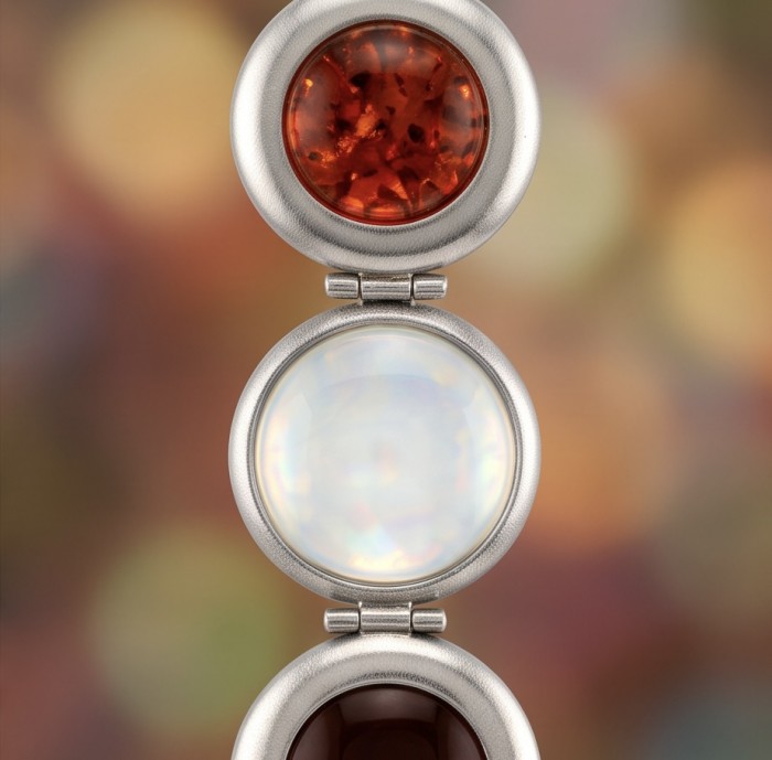 Convertible design - Incredible 30 inches long Baltic Amber rhodium over .925 Sterling Silver handmade Necklace - Stone close-up of convertible Baltic Amber necklace design.