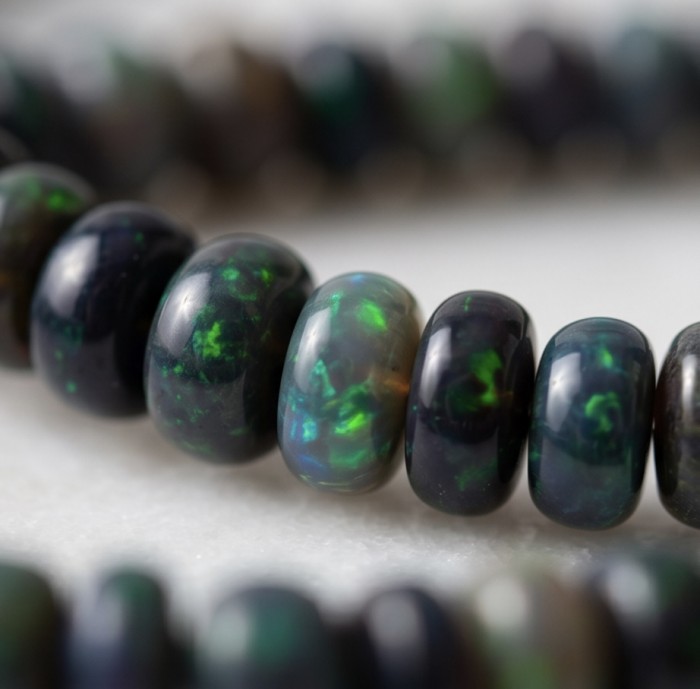Mystery 22.2 carat Black Opal .925 Sterling Silver .925 Sterling Silver Statement Necklace - Close-up of 22.2 carat black opal beads in .925 sterling silver.