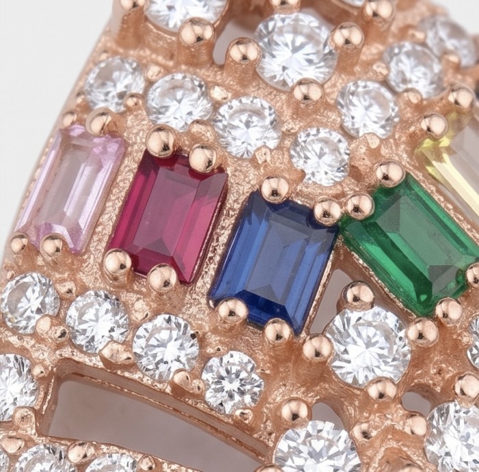 Julietta - Excellent quality 11.9 carat Multigem 18K Rose Gold over .925 Sterling Silver handcrafted Pendant - Close-up of multigem stones in 18K rose gold setting.