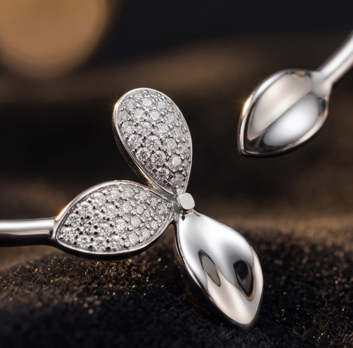 Authentic 0.7 CARAT natural pave White Topaz .925 Sterling Silver handcrafted necklace - Close-up of sterling silver jewelry with pave white topaz stones