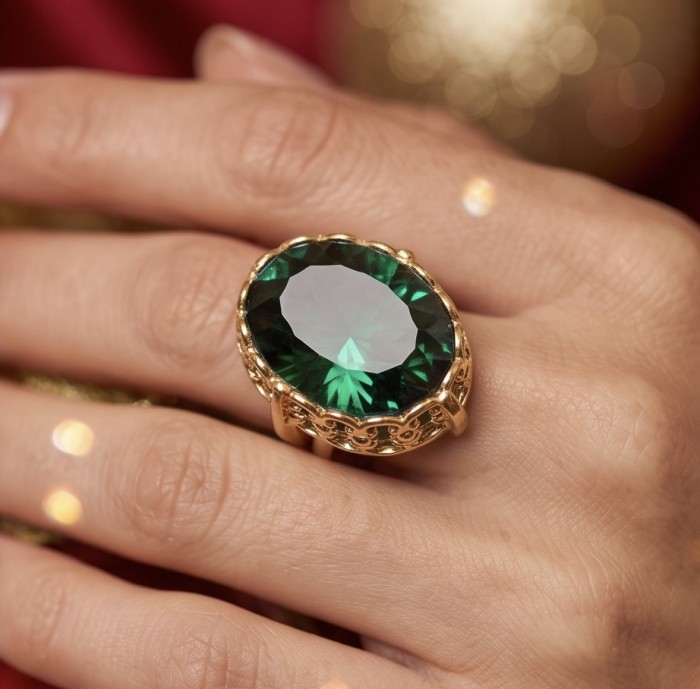 Exotic Beauty oval cut 17.5 carat Helenite .925 Sterling Silver dipped in Real Gold handmade Ring s. 8 - Worn on hand: Exotic Beauty oval cut 17.5 carat Helenite ring.