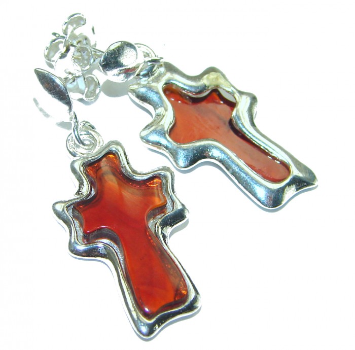 Incredible Baltic Amber Cross .925 Sterling Silver Earrings - photo 1