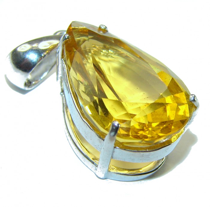 Golden Drop 14.3 carat Lemon Quartz .925 Sterling Silver handcrafted pendant - photo 1