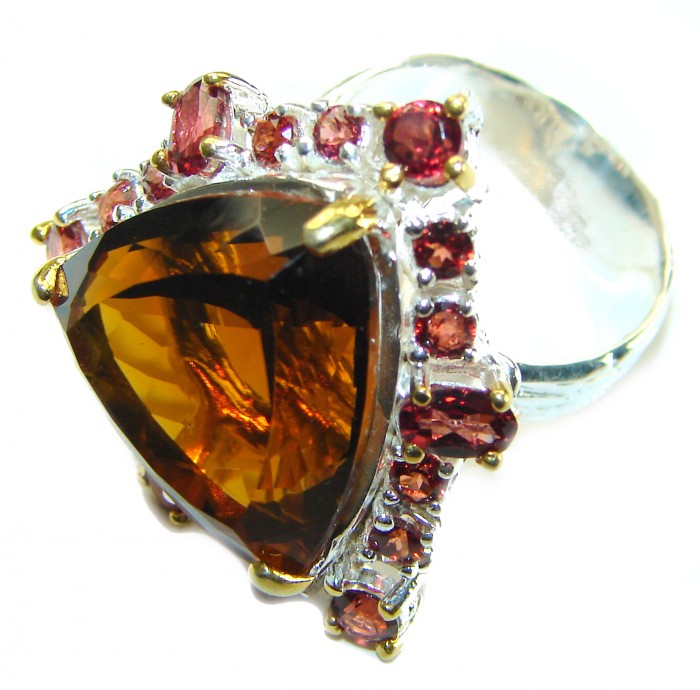 Alessandra trillion cut 22.5 carat Champagne Smoky Topaz .925 Sterling Silver Oversized Ring size 7 3/4 - photo 1