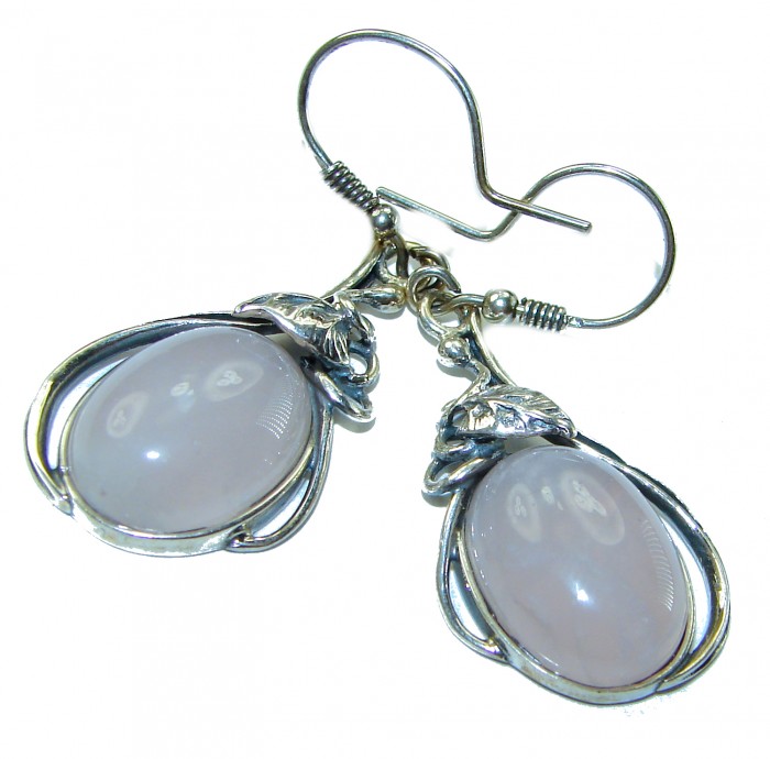 authentic 14.2 carat Rose Quartz .925 Silver handcrafted Statement earrings - photo 2
