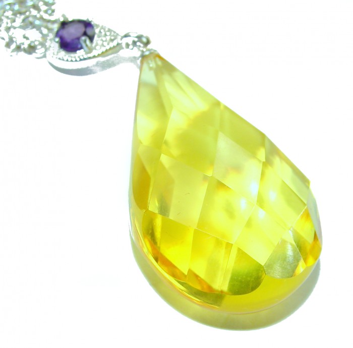 Dazzling 48.2 carat natural faceted Baltic Amber .925 Sterling Silver handcrafted necklace - photo 1