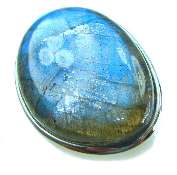 Shimmering Natural Labradorite .925 Sterling Silver handcrafted Large ring size 8 adjustable - Close-up of shimmering natural labradorite in .925 sterling silver setting