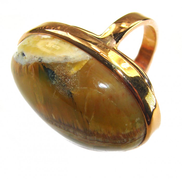 Large Silky Golden Pietersite 14K Rose Gold over .925 Sterling Silver handmade Ring size 8 adjustable - Side view of large golden pietersite ring in 14K rose gold over sterling silver
