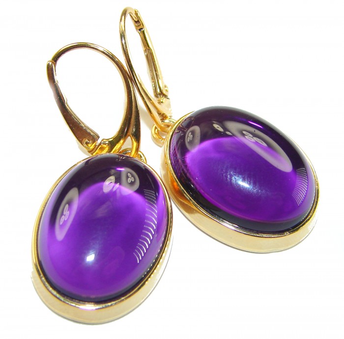 Lavender Beauty authentic 10.2 carat Amethyst 14K Gold over .925 Sterling Silver handcrafted earrings - Close-up of Lavender Beauty Amethyst earrings in 14K gold.