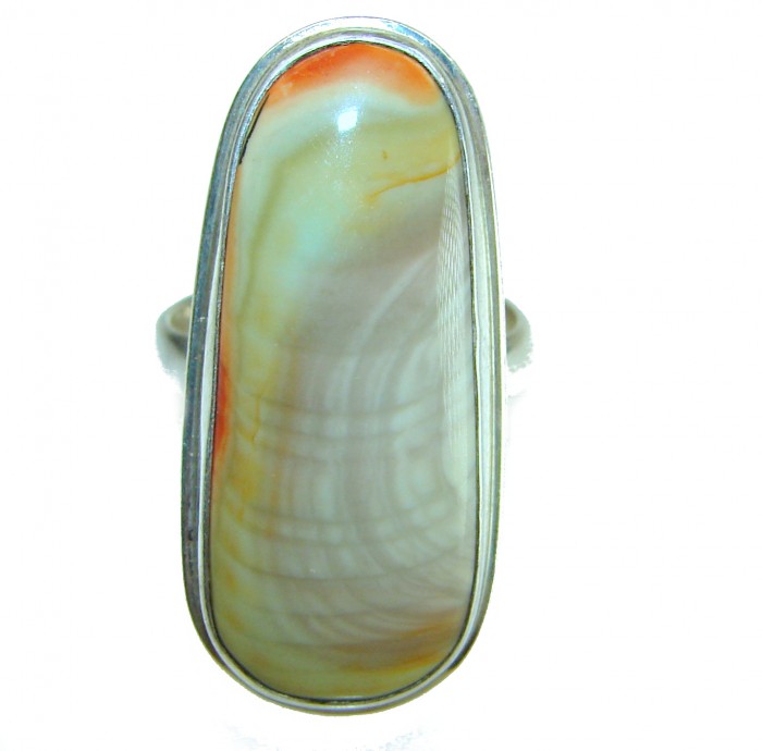 Genuine Top quality Imperial Jasper .925 Sterling Silver handcrafted ring s. 8 - Close-up of genuine Imperial Jasper ring in .925 Sterling Silver.