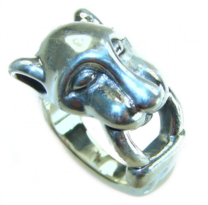 Cheetah .925 Sterling Silver handmade Statement Ring s. 6 3/4 - Cheetah .925 sterling silver ring, angled side view showing detail.