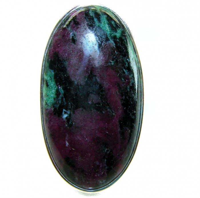 Massive Authentic Ruby in Zoisite .925 Sterling Silver handmade Cocktail Ring s. 8 adjustable - Close-up of Massive Ruby in Zoisite .925 Sterling Silver Stone