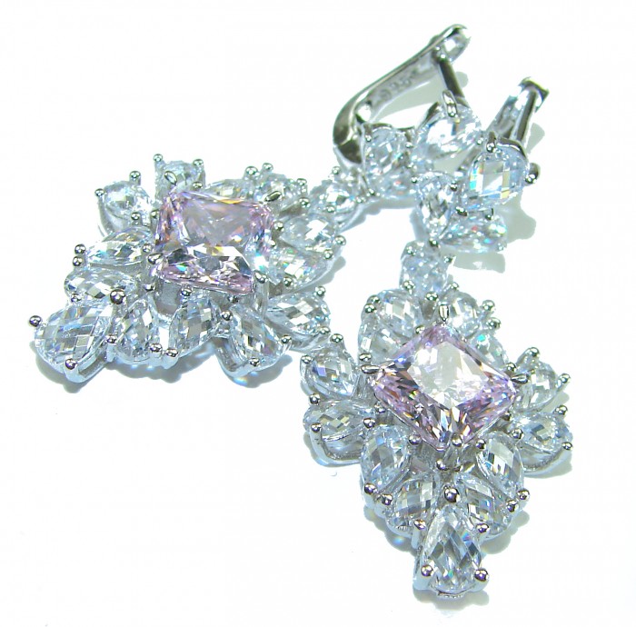 Isabella - Light Pastel 14.9 carat Kunzite .925 Sterling Silver handcrafted earrings - Close-up of Isabella earrings with kunzite and sterling silver.