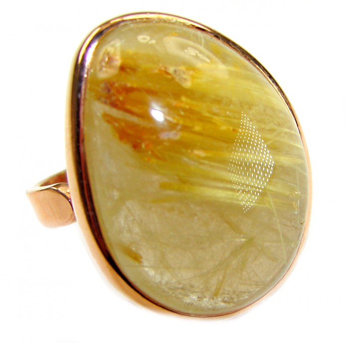 Best quality Golden Rutilated Quartz 14K Gold over .925 Sterling Silver handcrafted Ring Size 7 adjustable - Close-up of Golden Rutilated Quartz ring with 14K Gold over sterling silver