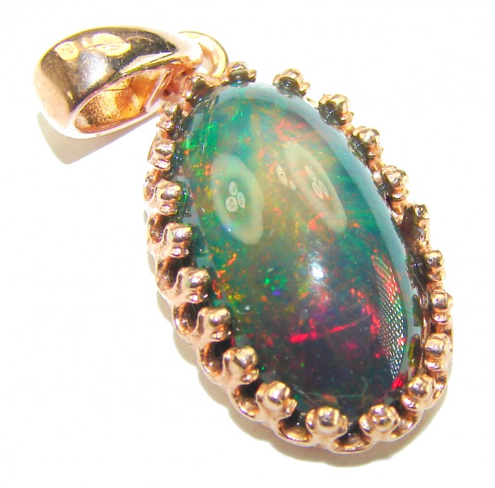 Black Galaxy 14.5 ctw Authentic Black Opal 18K Gold over .925 Sterling Silver handmade Pendant - Close-up of Black Galaxy black opal pendant in 18K gold setting.
