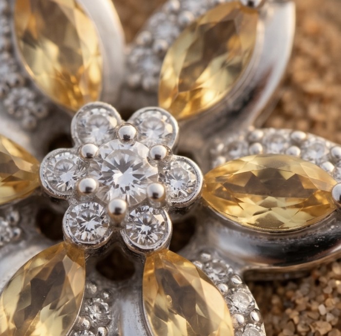 Vivien Luxurious Style - Natural 8.2 carat Citrine .925 Sterling Silver dipped in Rhodium handmade pendant - Stone close-up of Vivien Luxurious Style Citrine .925 Sterling jewelry