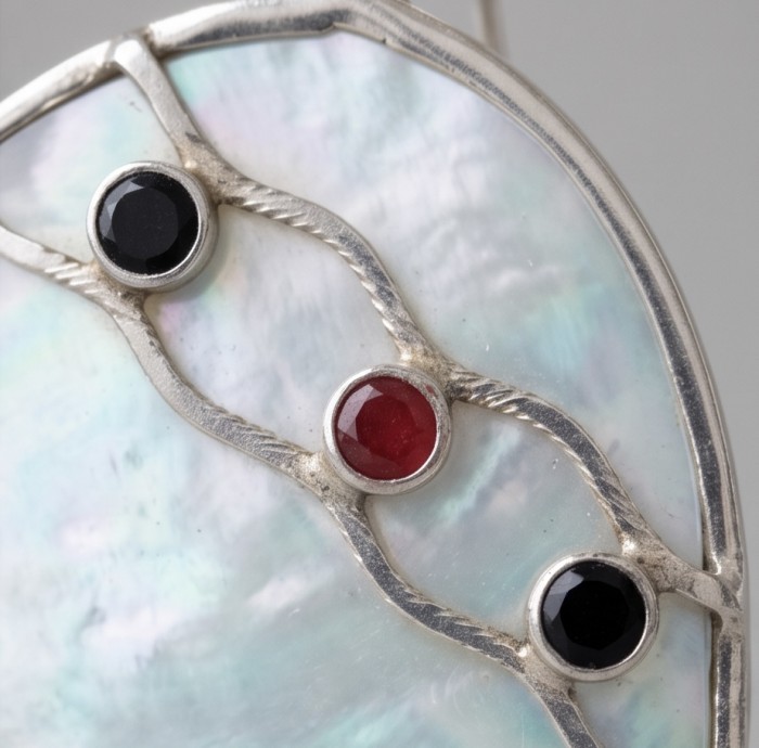 Luxurious Genuine Blister Pearl .925 Sterling Silver handcrafted Statement Earrings - photo 3