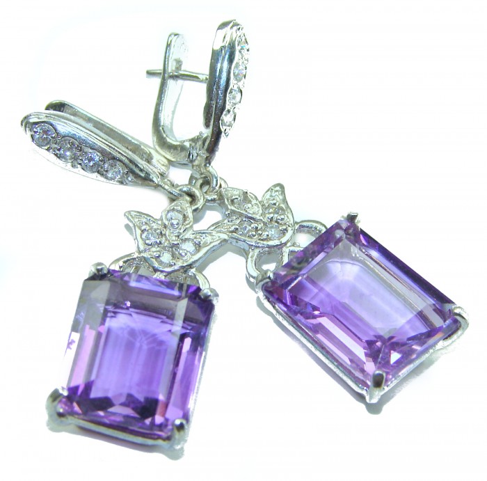 Brilliant Revelation authentic Amethyst .925 Sterling Silver Statement handcrafted earrings - photo 3