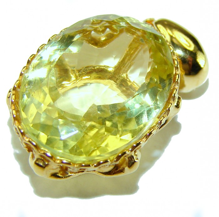Oval cut 12.3 carat Lemon Quartz 18K Gold over .925 Sterling Silver handcrafted pendant - photo 2